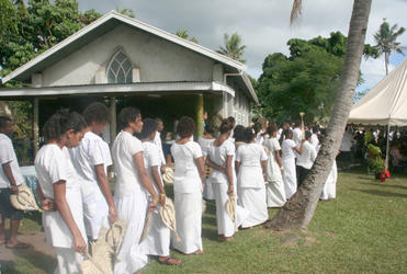 Lining up for worship