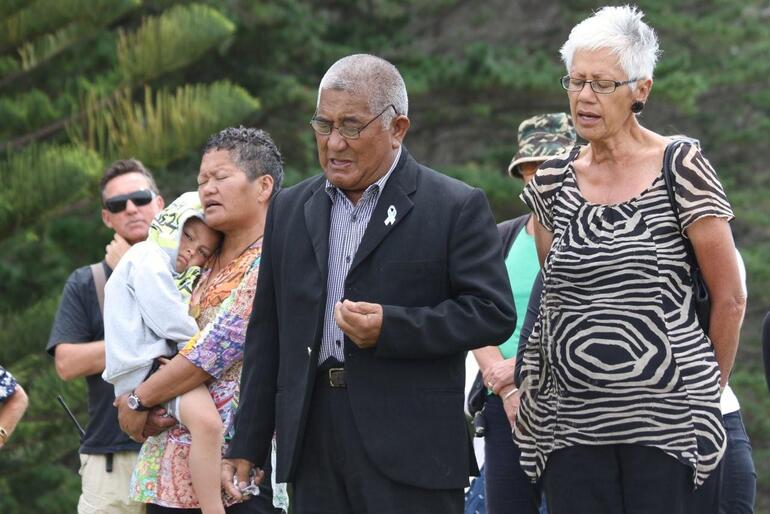 Charlie Rihari, the whanau minita, committed the project to God's care. That's his wife Sue beside him, helping with a waiata.