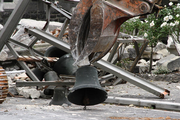 The tower of St Mary's in Merivale is laid to rest after being badly damaged in the Christchurch quake. Photo: Lloyd Ashton