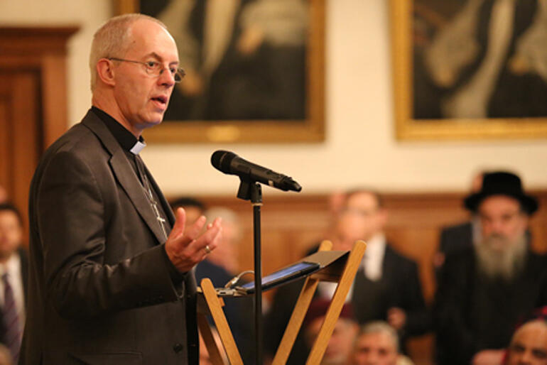 Archbishop Welby addresses the inter-faith reception at Lambeth Palace.