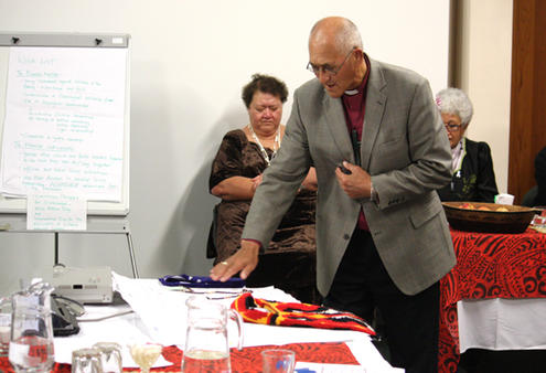 During the final session of the consultation, Bishop Muru Walters prayed his blessing over each delegation's plan to counter violence.