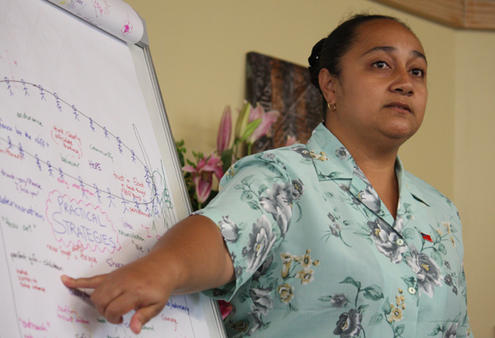 Quandolita Reid-Enari from Samoa was chosen to report the responses of a women's caucus back to the full IAFN gathering.