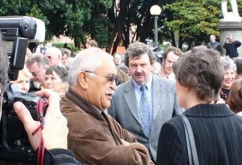 Charles Waldegrave, centre, with ex PM Helen Clark and Hone Kaa at the time of the Section 59 repeal protests in 2007.