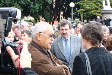 Charles Waldegrave, centre, with ex PM Helen Clark and Hone Kaa at the time of the Section 59 repeal protests in 2007.