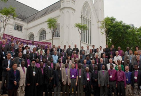 Participants in the Fourth Anglican Global South to South Encounter outside St Andrew's Cathedral in Singapore.