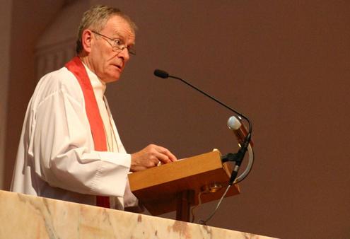 Bishop Tom Brown preaching in his cathedral.