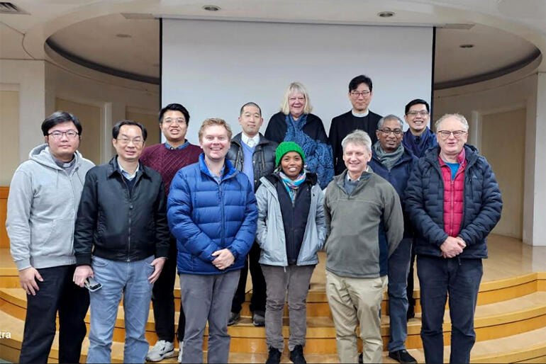 Archdeacon Nick Mountfort (Right front) stands with his working group at the International Anglican Liturgical Consultation in Seoul this February.