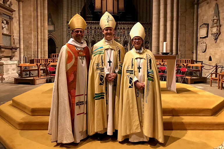 Bishop Andrew Hedge, of Waiapu - alongside Bishop Nick Baines, and the new Bishop of Ripon, Rt Rev Helen-Ann Hartley. Bishop Andrew Hedge, of Waiapu - alongside Bishop Nick Baines, and the new Bishop of Ripon, Rt Rev Helen-Ann Hartley.