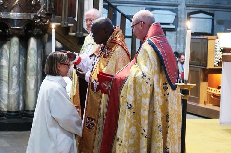 The Archbishop of York, Dr John Sentamu, anoints the new Bishop of Ripon, the Rt  Rev Helen-Ann Hartley. (Yorkshire Post photo.)