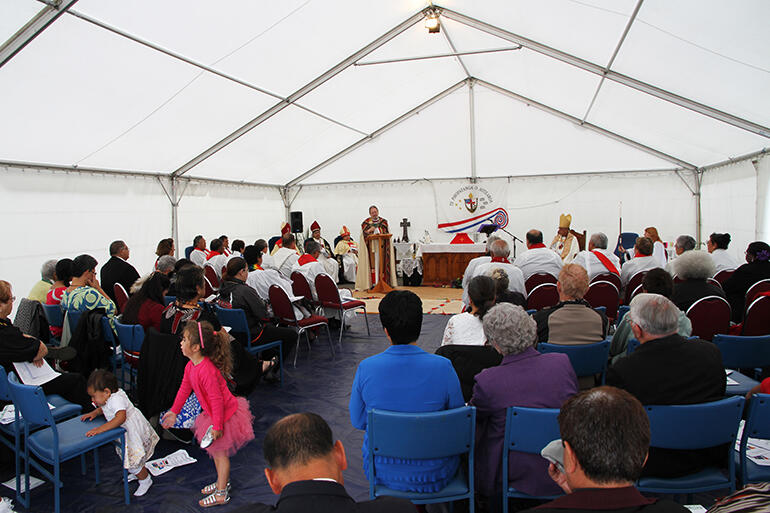 The Saturday service - and the business sessions of the AIN gathering - were held in a marquee at the Te Wai Pounamu site in Christchurch.