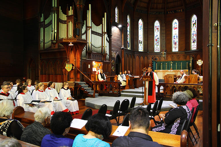 Bishop Kito welcomes the congregation to the Aotearoa Sunday service. Bishop Kito welcomes the congregation to the Aotearoa Sunday service.
