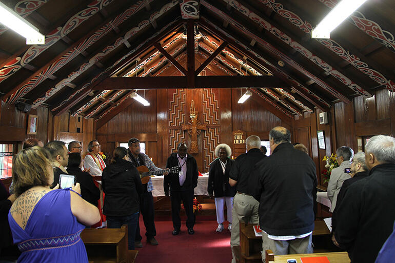 Morning Eucharist was held in Te Whakaruruhau, the whare karakia (church) on the Te Wai Pounamu conference site.