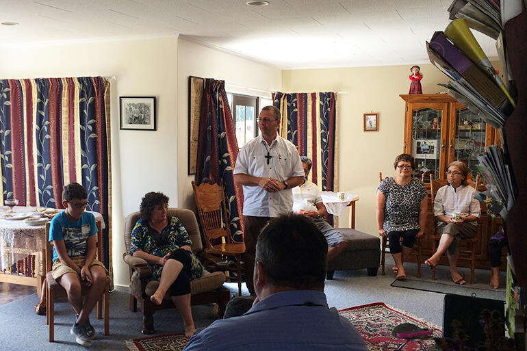 Bishop Andrew responds to the welcome from the whanau of Tolaga Bay.