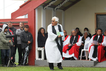 Archdeacon Tiki Raumati preaches the funeral sermon with gusto.