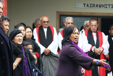 The karanga rings out across the marae for the delegation from Ngati Tuwharetoa.