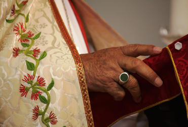 Closeup: Archbishop Brown preaching.