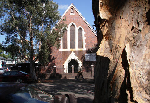 The church of Te Wairua Tapu, seen from across Elizabeth St.