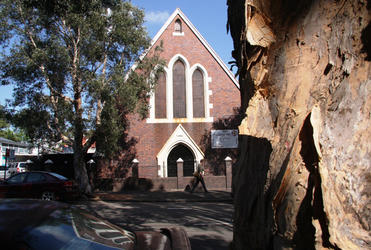 The church of Te Wairua Tapu, seen from across Elizabeth St.