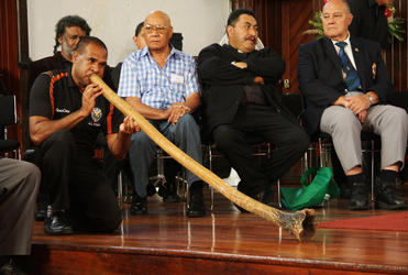 The tangata whenua begins the powhiri.