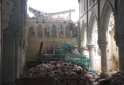 The west end of ChristChurch Cathedral – minus the much-loved Rose Window.