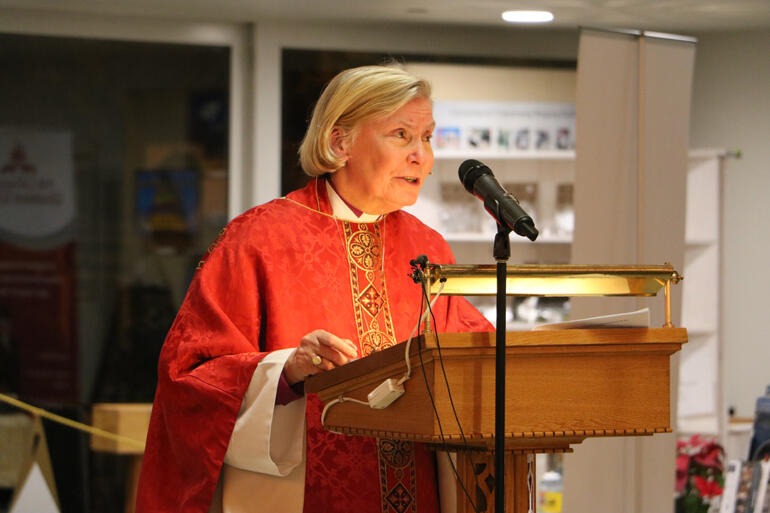 Bishop Victoria Matthews delivers her charge to Christchurch Diocesan Synod during its opening Eucharist at the Transitional Cathedral. Bishop Victoria Matthews delivers her charge to Christchurch Diocesan Synod during its opening Eucharist at the Transitional Cathedral.