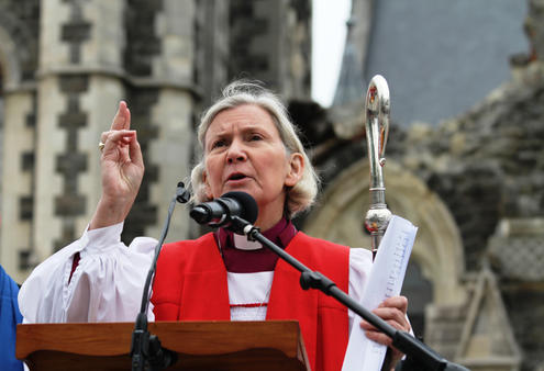 Bishop Victoria, seen here at the deconsecration of her Cathedral, says all Christchurch Christmas services are to be held outdoors.