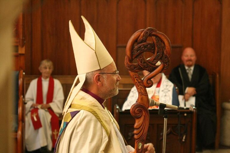 The Bishop's new crozier was designed and carved by Hugh Prebble of Oamaru.
