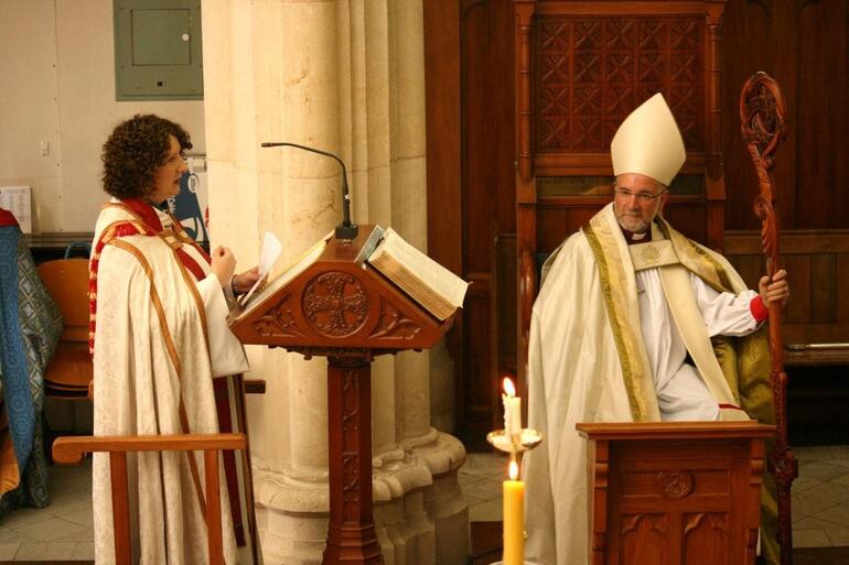 The Rev Helen Wilderspin presents the diocese's warm wishes to its new bishop.
