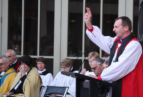 Bishop Ross Bay blesses the crowd - after speaking of the fountain of living water that springs up to eternal life.