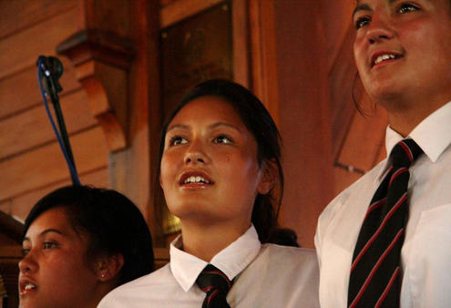 A Hukarere College choir leads the Lord's Prayer during Waiapu's 150th celebrations at Pukehou.