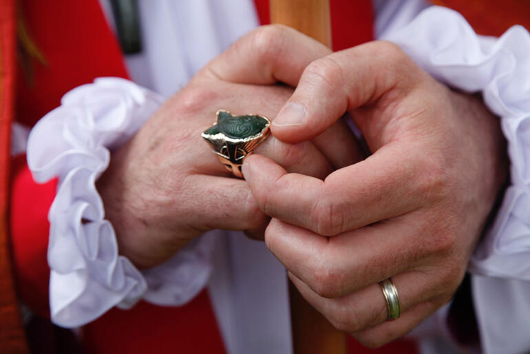 Bishop Andrew Hedge's new episcopal ring was a gift from the parish of Cambridge.