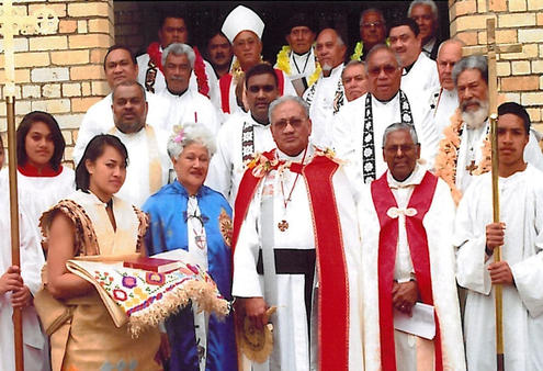 The Ven 'Amanaki Tu'itavake (centre), the new Archdeacon for the Diocese of Polynesia in Aotearoa New Zealand.