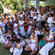 After the Easter Sunday morning service, the congregation at All Saints' Apia gathers on the side porch. 