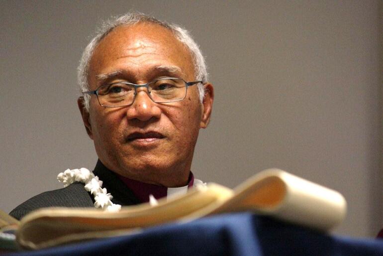 Bishop Winston listens to the formal announcement, at the General Synod in May this year, of his election as Bishop of Polynesia.