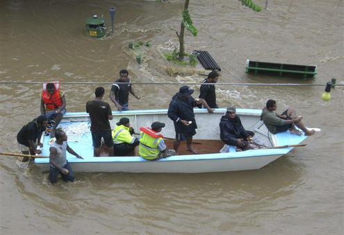 A boat joins the rescue effort in Nadi.