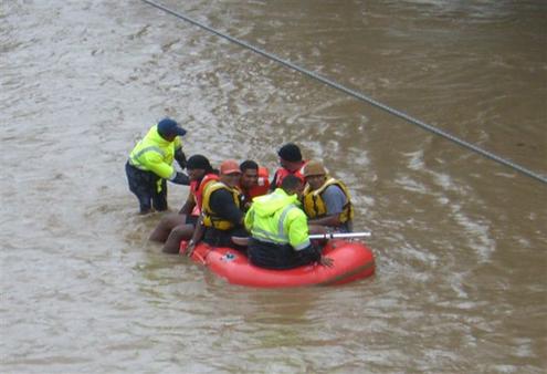 Inflatable rescue boat on the main streets of Nadi