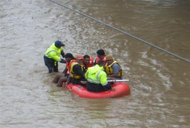 Inflatable rescue boat on the main streets of Nadi