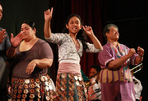 Dancing to the tune of the St Andrew's College Brass Band during the Diocese of Polynesia's centennial celebration.