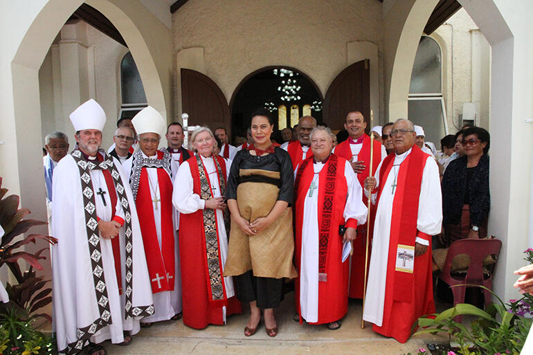 The bishops and Lord Fatafehi at the church door.