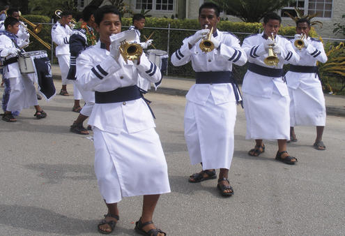The St Andrew's High School band performs during Tonga's coronation.