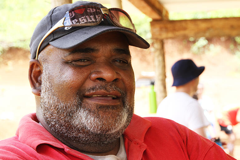 Harold Koi, who is guiding the building work at Maniava - and camping on site as he does so. Harold Koi, who is guiding the building work at Maniava - and camping on site as he does so.