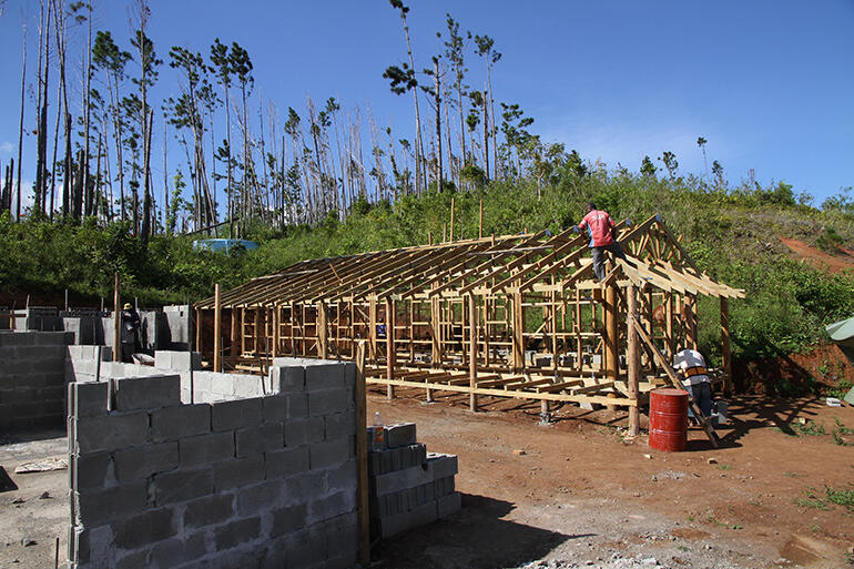 The new dormitory has three parts - the kitchen (foreground) an ablution block (background) and the dormitory (right).