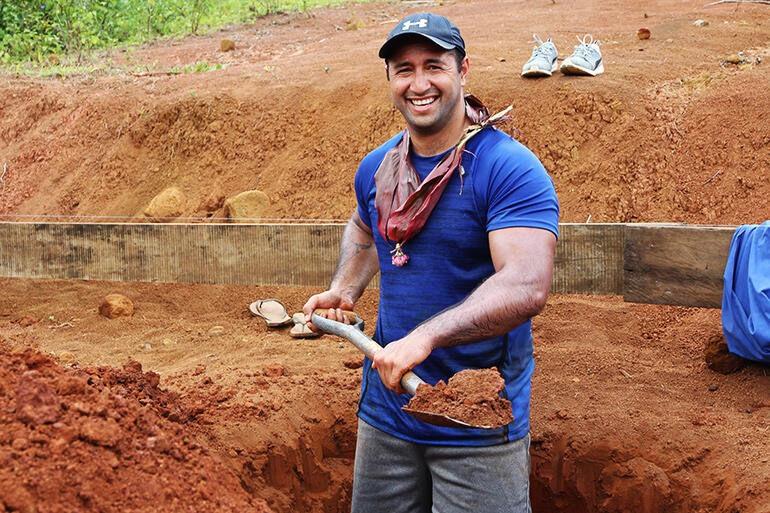 Isaac Beach, Aotearoa New Zealand's representative at the Tonga training, seen here at work in Maniava last December.