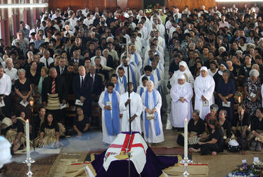 The lying in state over, the lay ministers and clergy process into the cathedral for the thanksgiving service.