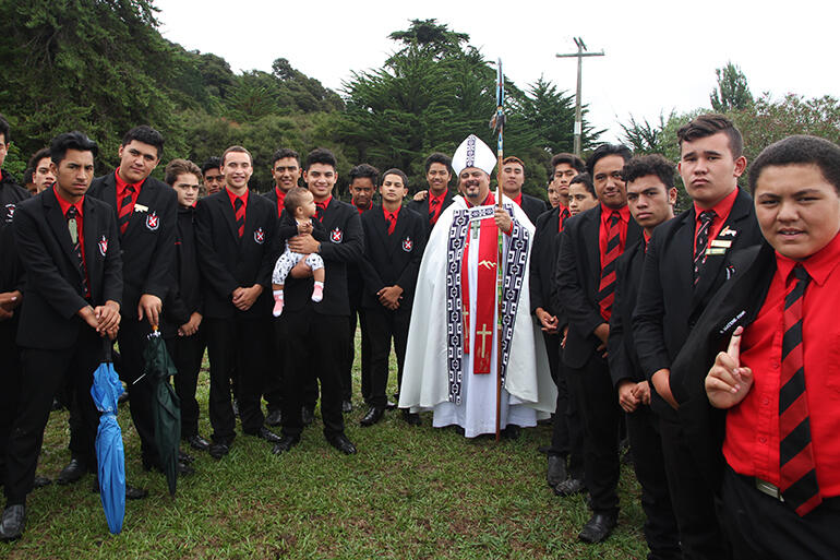 Bishop Don Tamihere - with young men from Te Aute College after his ordination last March at Waiomatatini Marae. Bishop Don Tamihere - with young men from Te Aute College after his ordination last March at Waiomatatini Marae.