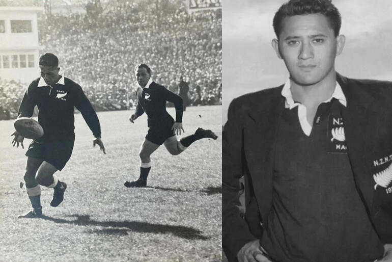 Muru Walters (far left and right) during his years as a Māori All Black.