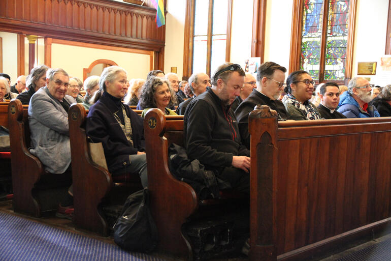 Anglo-Catholic Hui members listen to Bishop Stephen Cottrell at St Peter's on Willis.