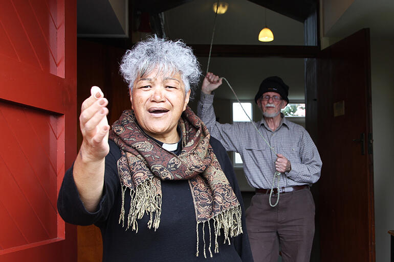 Naumai! Haere Mai! Rev Jacynthia Murphy welcomes the Wylie whanau back to the church which held significant memories for them. Naumai! Haere Mai! Rev Jacynthia Murphy welcomes the Wylie whanau back to the church which held significant memories for them.