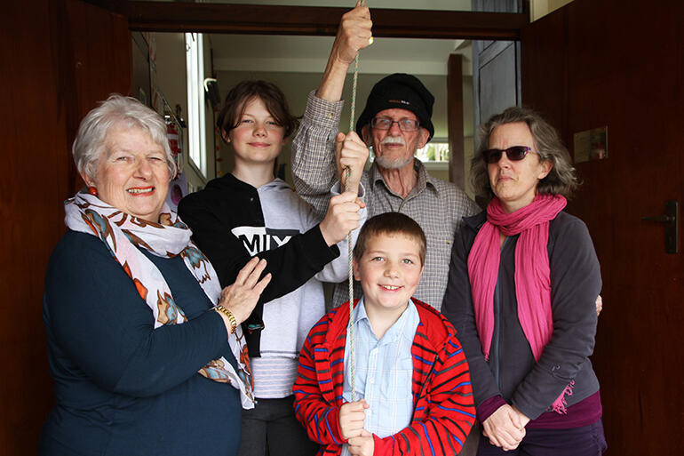 The Vicar's Warden, Di Boyd-Bell, at left, beside her granddaughter Shannan (12), husband John, grandson Logan (8) and daughter Sarah.