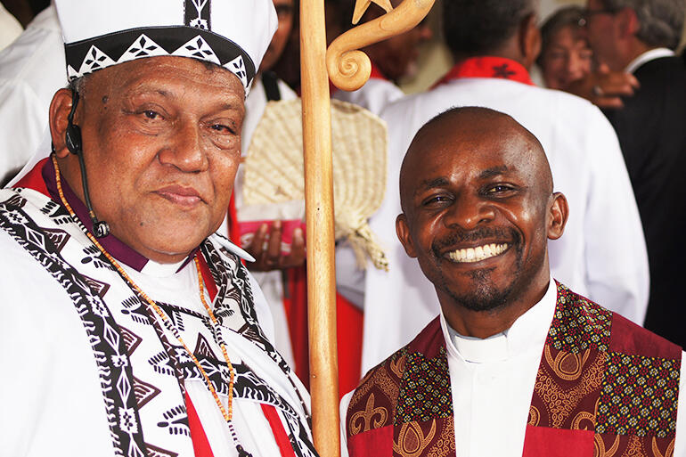 New archbishop - and a new bishop. Steve in Suva last Sunday with the newly ordained and installed Archbishop Fereimi Cama. New archbishop - and a new bishop. Steve in Suva last Sunday with the newly ordained and installed Archbishop Fereimi Cama.